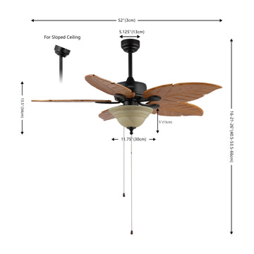 Poinciana 52" Coastal Bohemian Iron/Wood Palm Leaf LED Ceiling Fan with Pull Chain - JONATHAN Y
